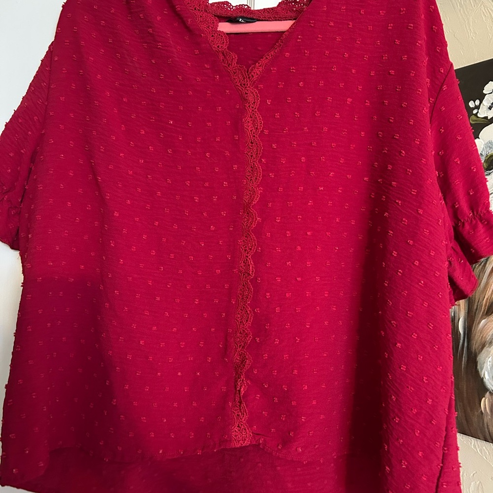 Elegant Red Lace Trim Top